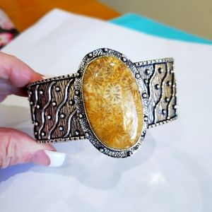 Handmade Large Picture Jasper Gemstone 925 Bangle Bracelet